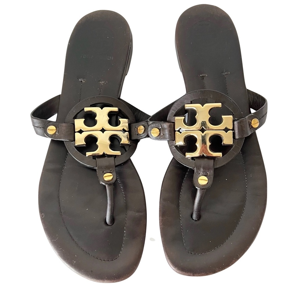 Tory Burch Leather Miller Sandals Brown Size 8
